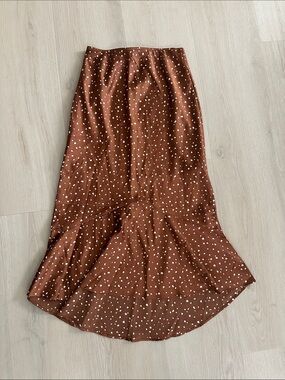 Abercrombie & Fitch Brown Polka Dot Midi Skirt